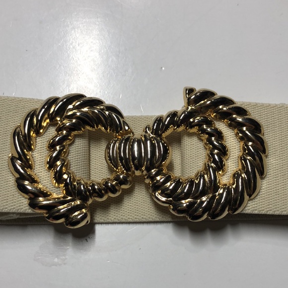 Vintage cream and gold stretch belt - Picture 2 of 5